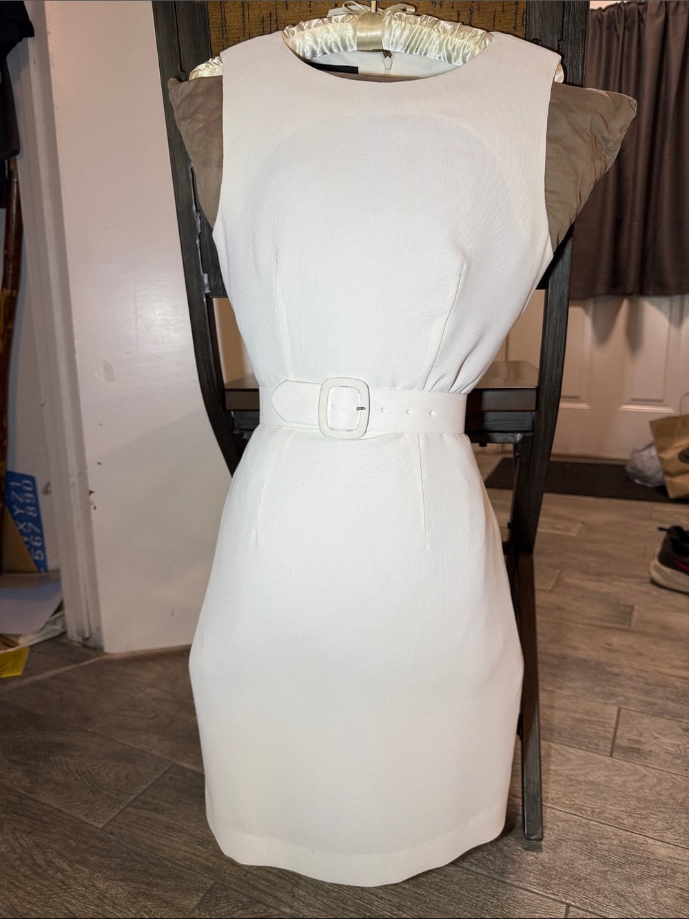 Teenflo White Sleeveless Belted Mini Dress